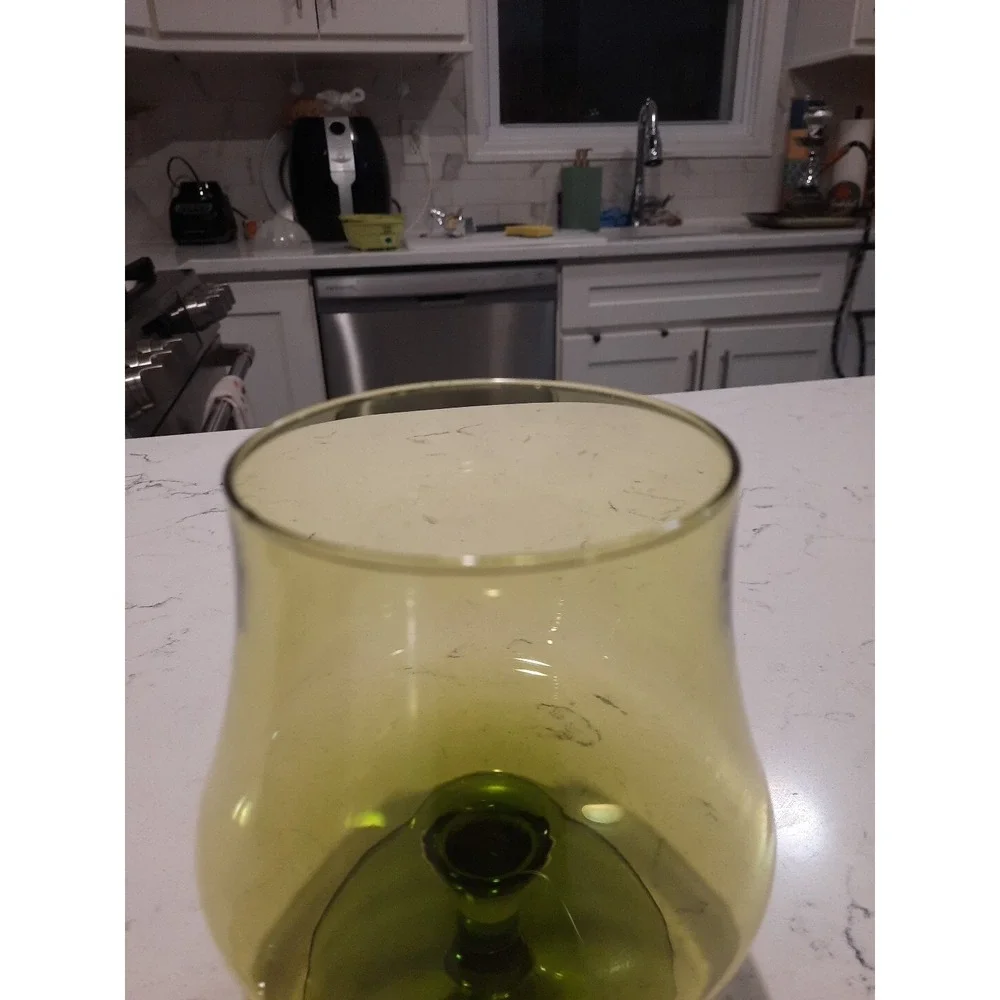 Vtg Empoli Glass Apothecary Jar Dish Olive Green Mid Century